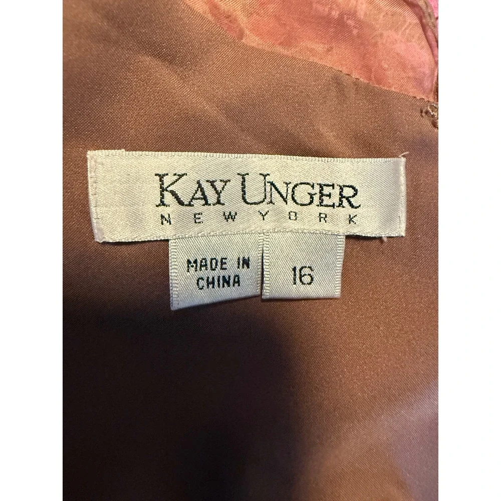 Kay Unger Pink Lace Brown Silk Bow Evening Dress 16 boho whimsi Y2K fairy party - Picture 5 of 8
